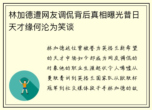 林加德遭网友调侃背后真相曝光昔日天才缘何沦为笑谈